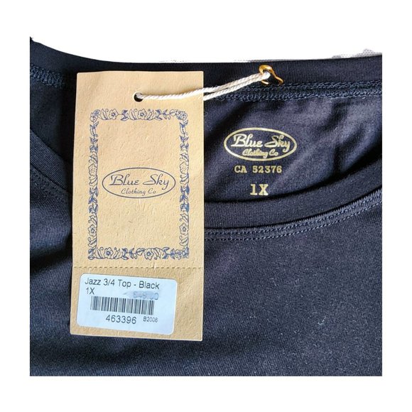 Blue Sky Plus Size Black 3/4 Sleeves Tunic with Crew Neck Soft Jersey. Size 1X - Picture 8 of 9